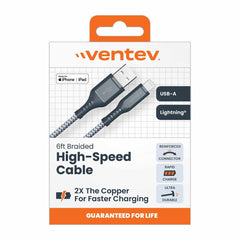 Ventev High Speed USB-A to USB-C Braided Cable 6ft Grey