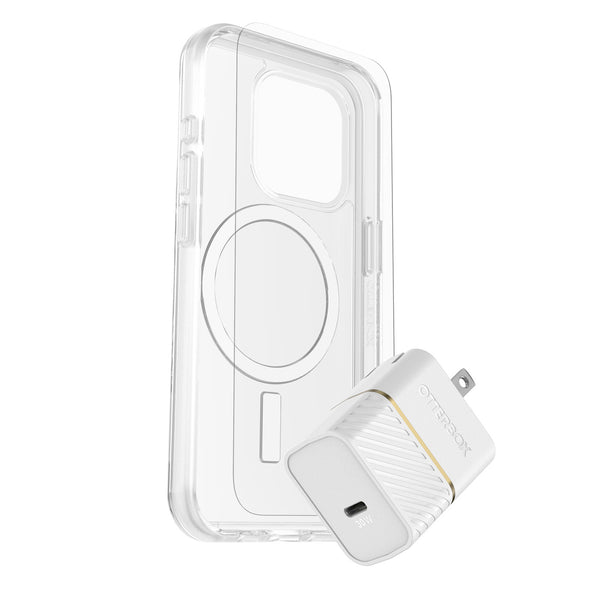 OtterBox Protection+Power Kit (Symmetry Clear Magsafe with Glass + Wall Charger 30W White) for iPhone 15 Pro