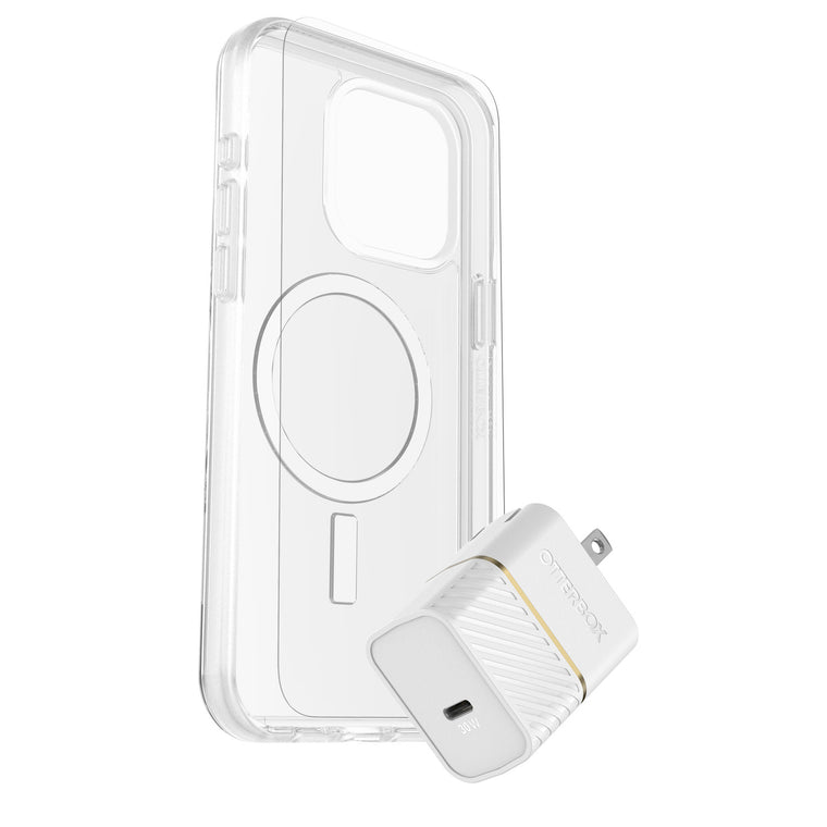 OtterBox Protection+Power Kit (Symmetry Clear Magsafe + Wall Charger 30W White) for iPhone 15 Pro Max