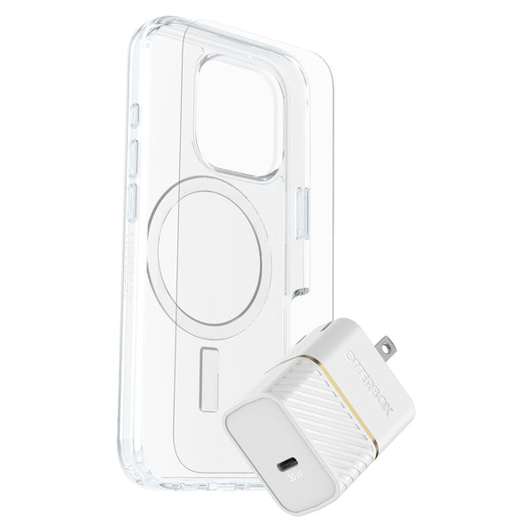 OtterBox Protection+Power Kit (Symmetry Clear MagSafe w/Glass + Wall Charger 30W White) for iPhone 16 Pro