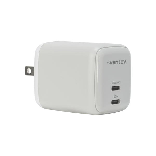 Ventev Mini Wall Charger Dual GaN USB-C 65W White