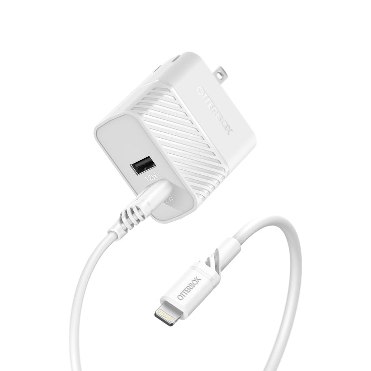 OtterBox Dual USB 12W Premium Wall Charger with Lightning Cable 4ft White
